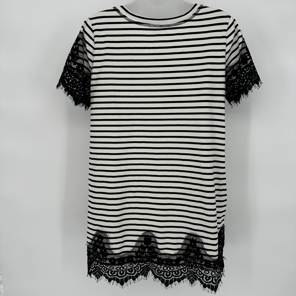 Umgee Tunic Top/Dress Sz S Boho Striped‎ Black Lace Detail Pockets Whimsigoth - Picture 3 of 8